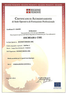Certificato di Accreditamento di Sede Operativa di Formazione Professionale